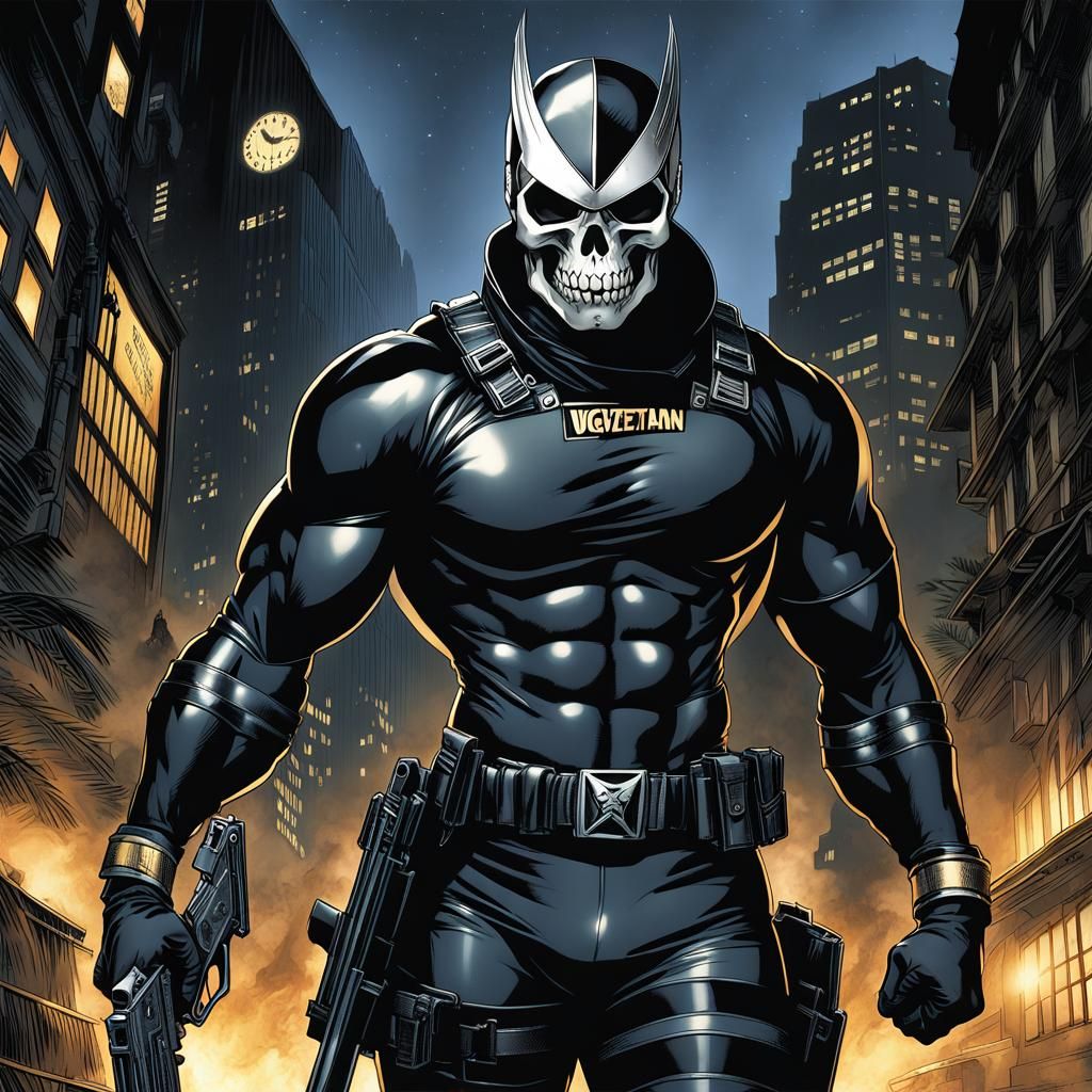 Anime Vigilante in Skull Mask Comic Art
