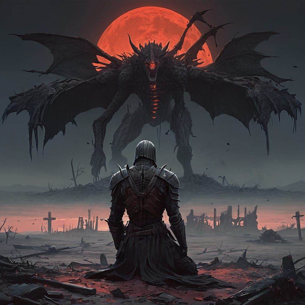 Warrior's Defeat on a Blood-Red Battlefield