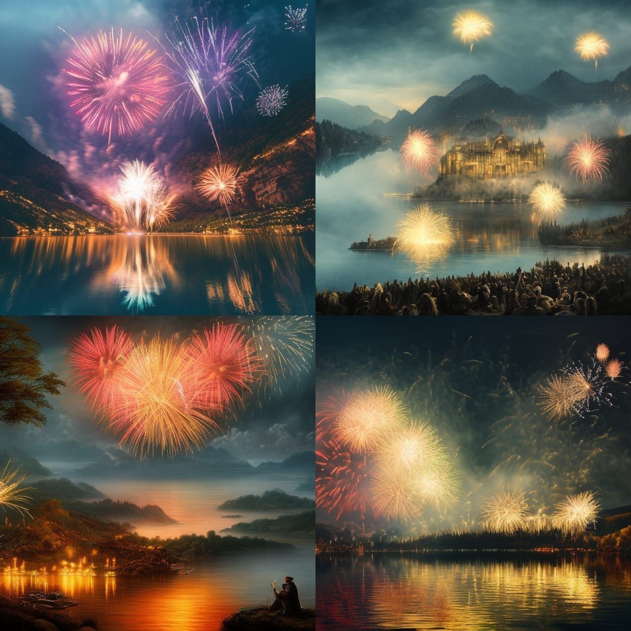 Fireworks Over Lake: Epic Cinematic Digital Painting