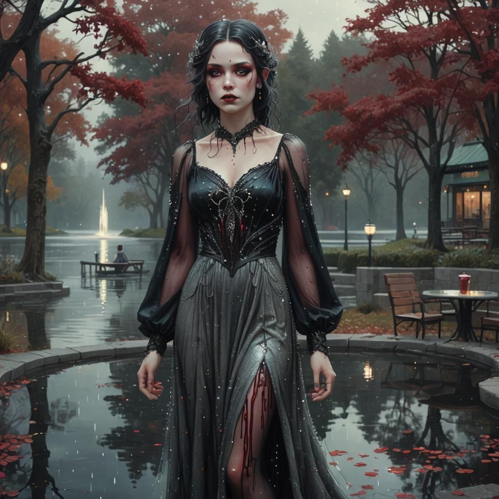 Dark Fairy at Starbucks: Hyperrealistic Pixel Art Portrait