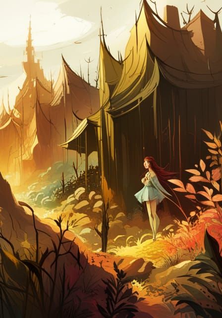 Feywild Floral Forest with Golden Outlines