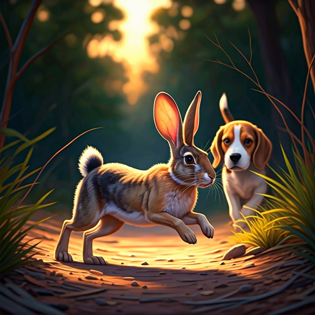 Beagle Tracks Rabbit in Australian Bushland