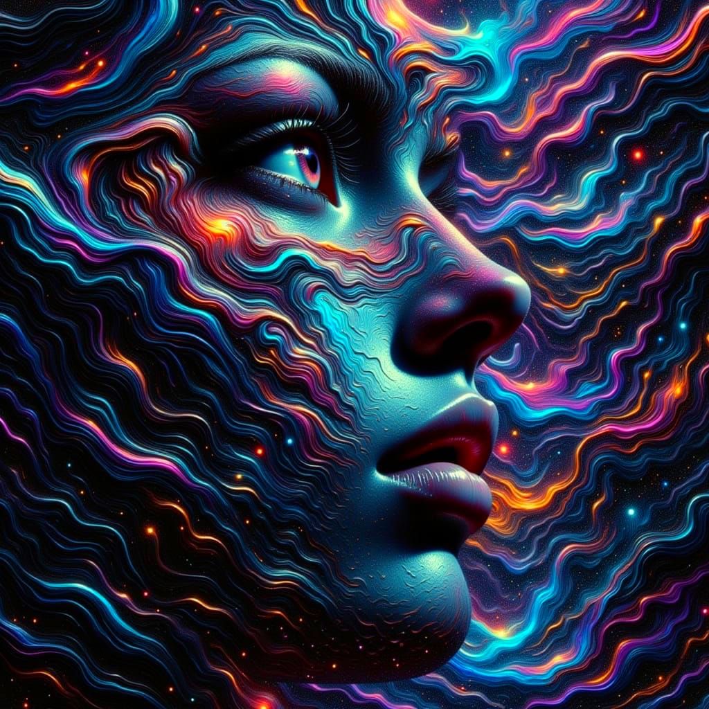 Ethereal Nighttime Tears in Iridescent Oil Painting