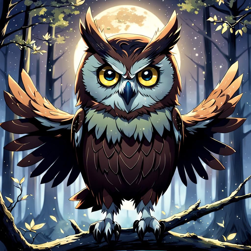 Noctowl in Anime Key Visual Style