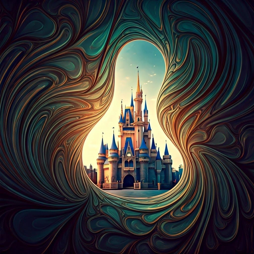 Magical Disney World Scene in Dreamlike Zentangle Style