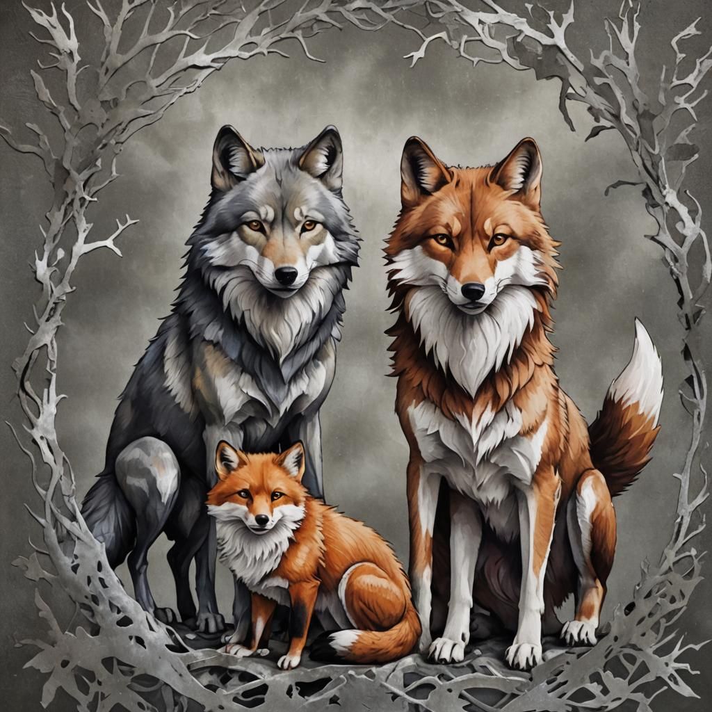 Heavy Metal Wolf and Fox Illustration