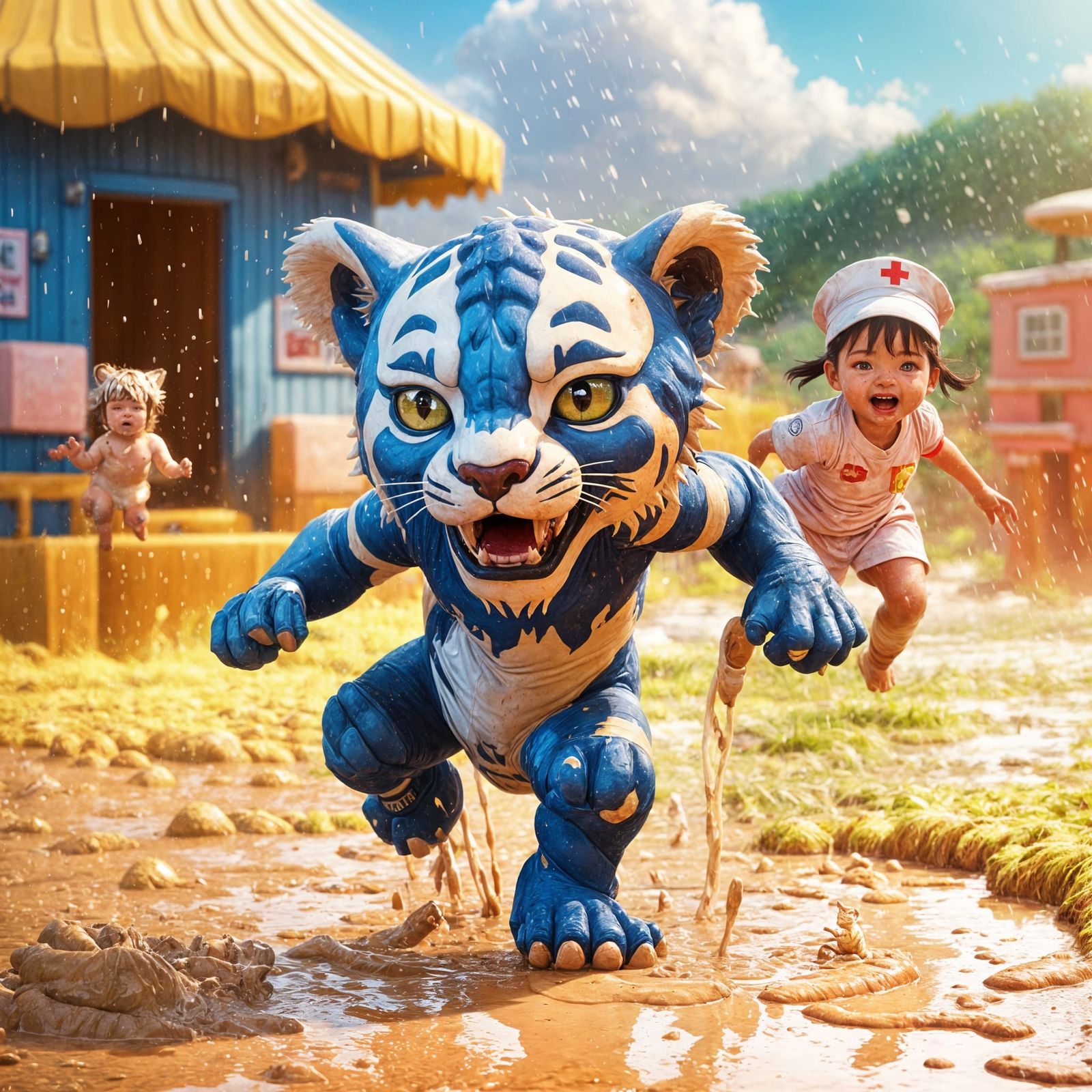 Fantastical Hybrid Figure in Cyberpunk-Inspired Art Style, C...