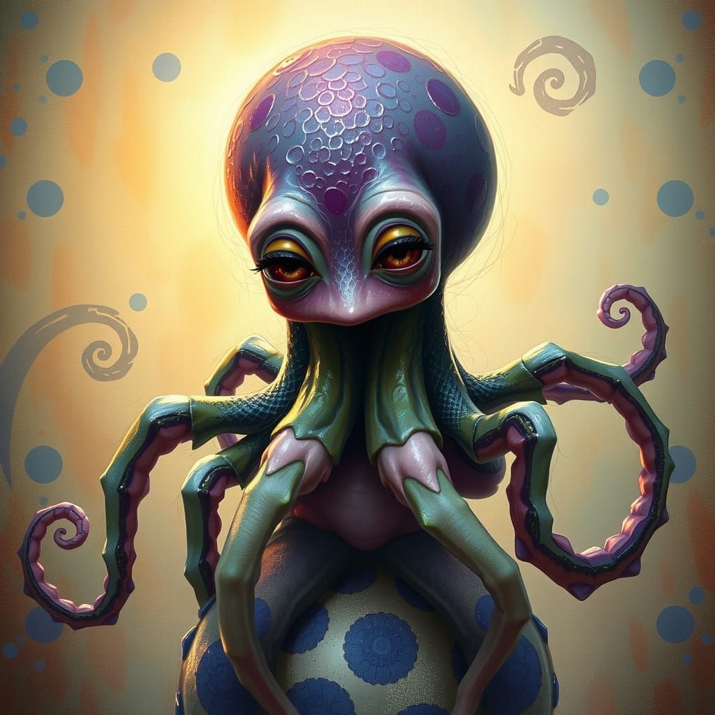 Fae Creature with Octopus and Spider Features in Art Nouveau...