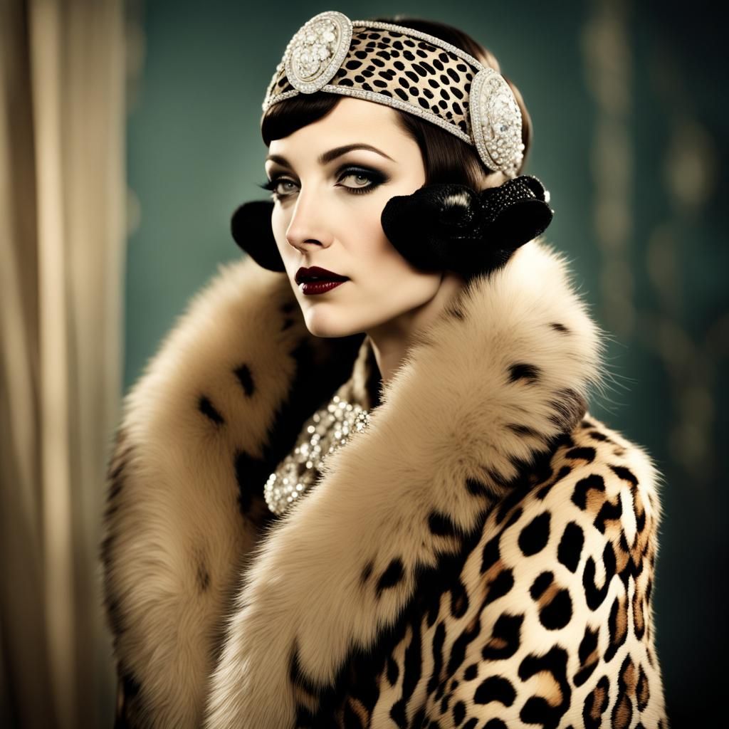 Elegant 1920s Movie Star with Leopard