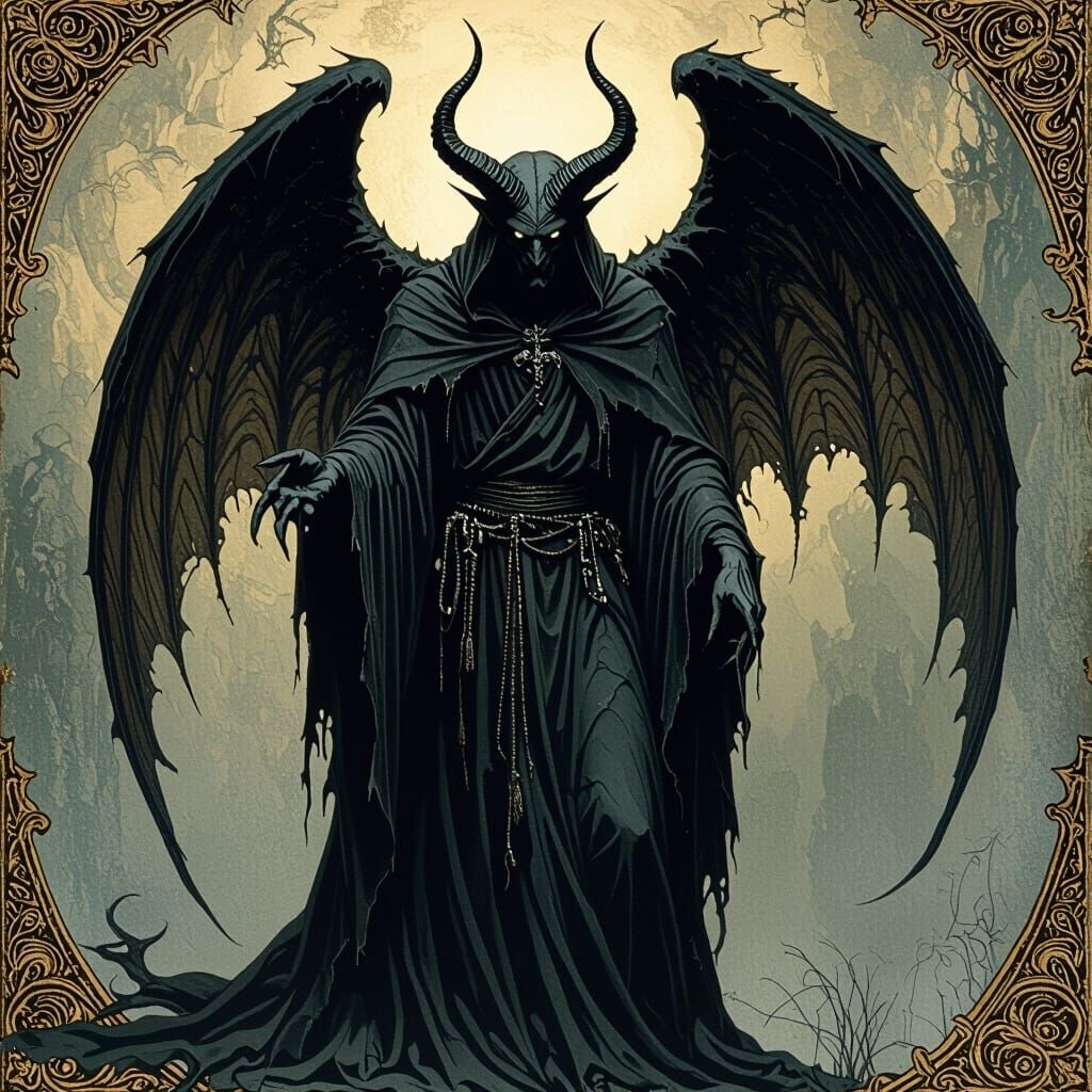 Demonic Figure in Old Bible Art Style