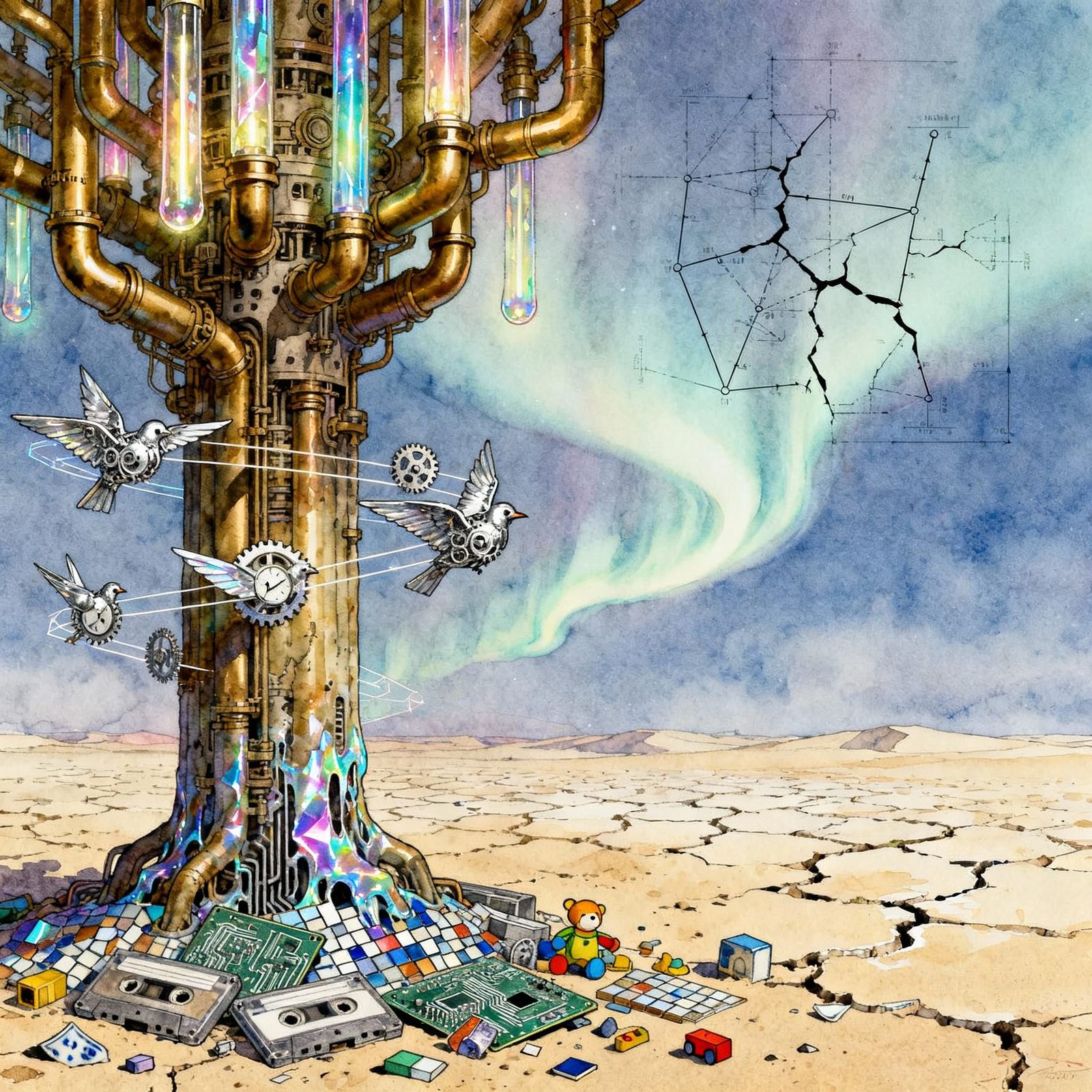 Steampunk Mechanical Tree in Porcelain Desert