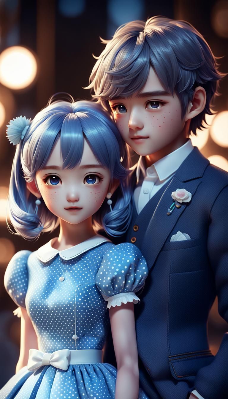 Dotted Couple Doll in Pointillism Style