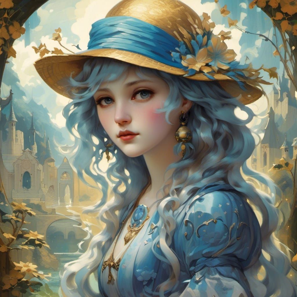 Enigmatic Cascade: Whimsical Illustration with Flowing Locks