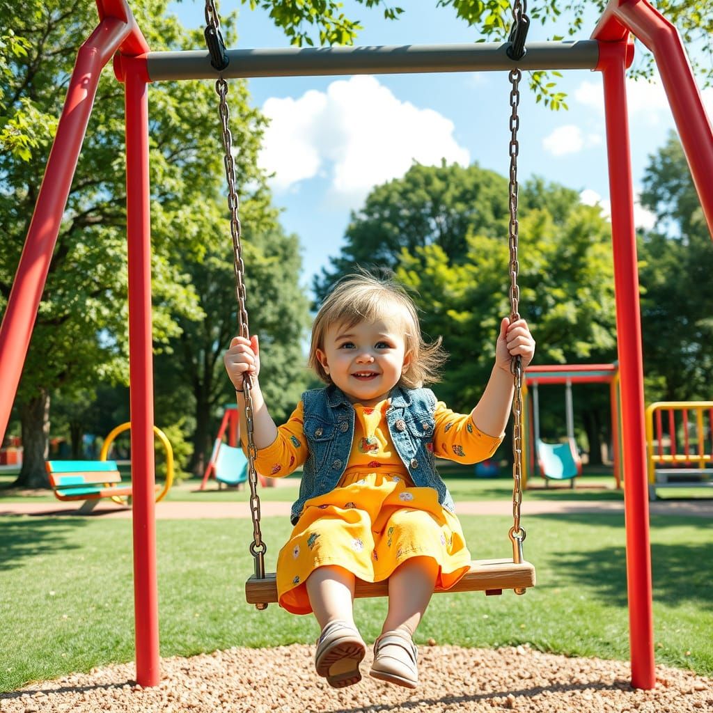 Happy Child on Playground in Storybook Style