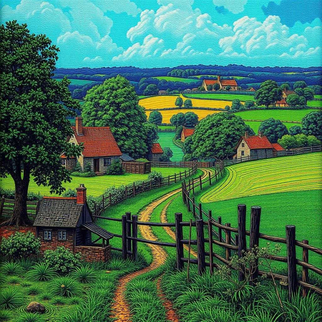 Idyllic Countryside Scene in Constable's Whimsical Style