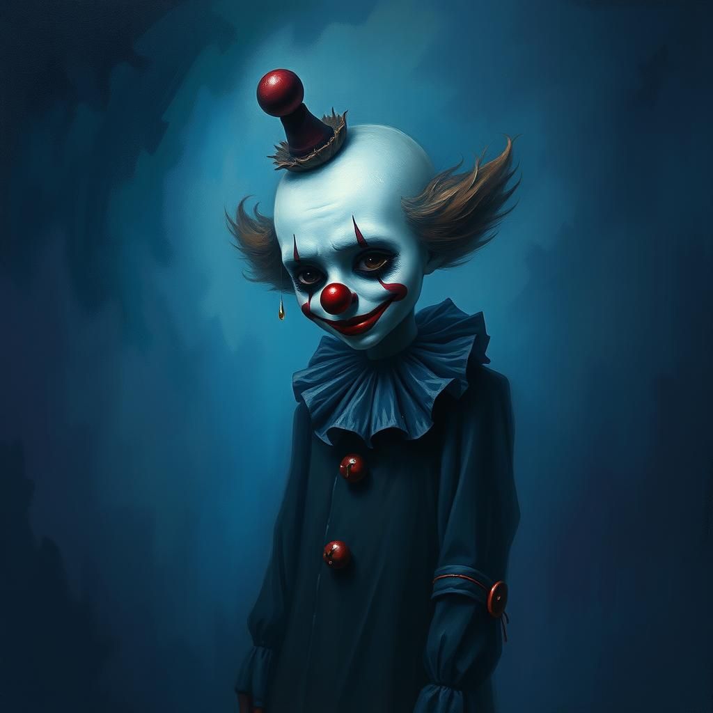 Melancholic Clown's Tear: A Surreal Color Field Portrait