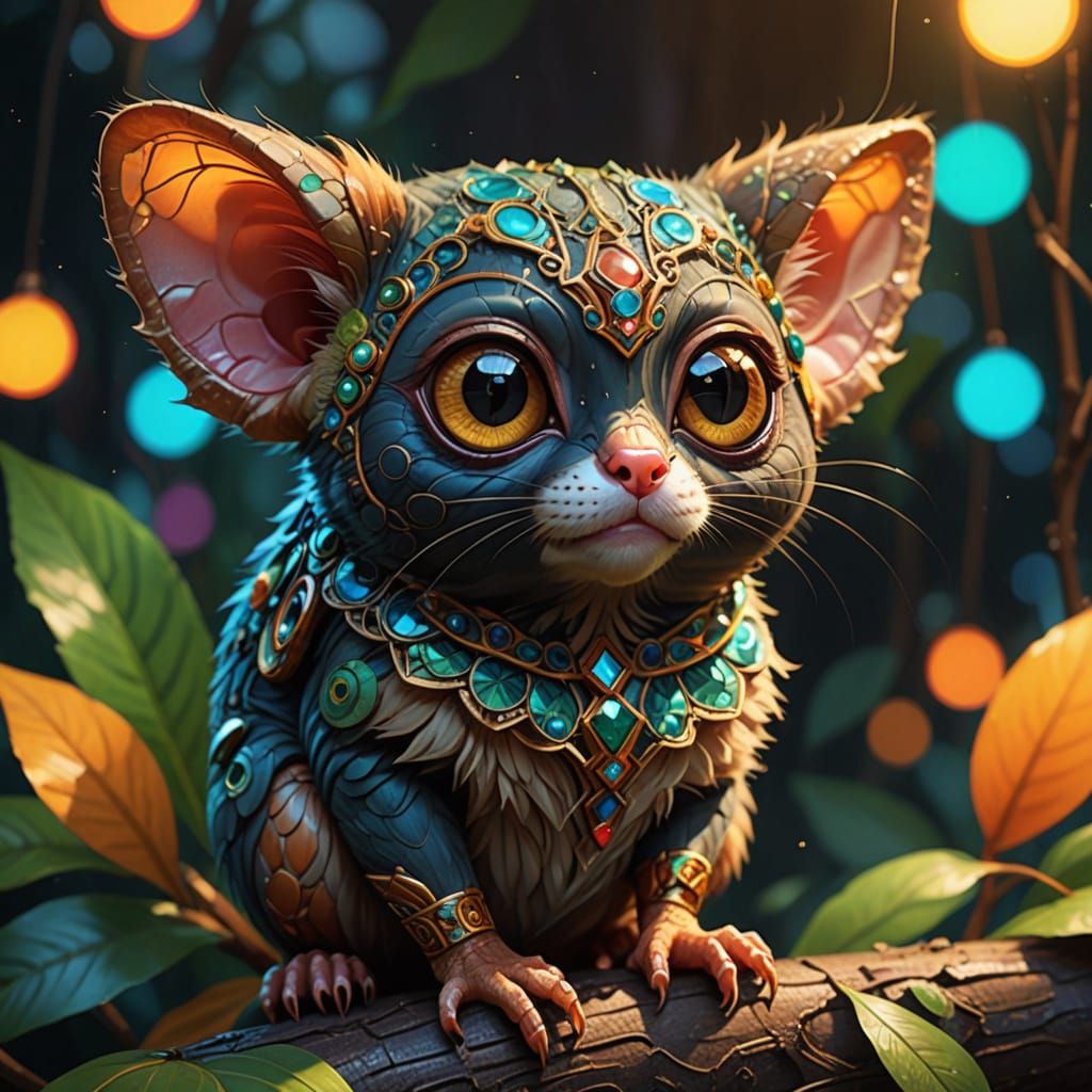 Whimsical Tarsier Concept Art with Geometric Accessory