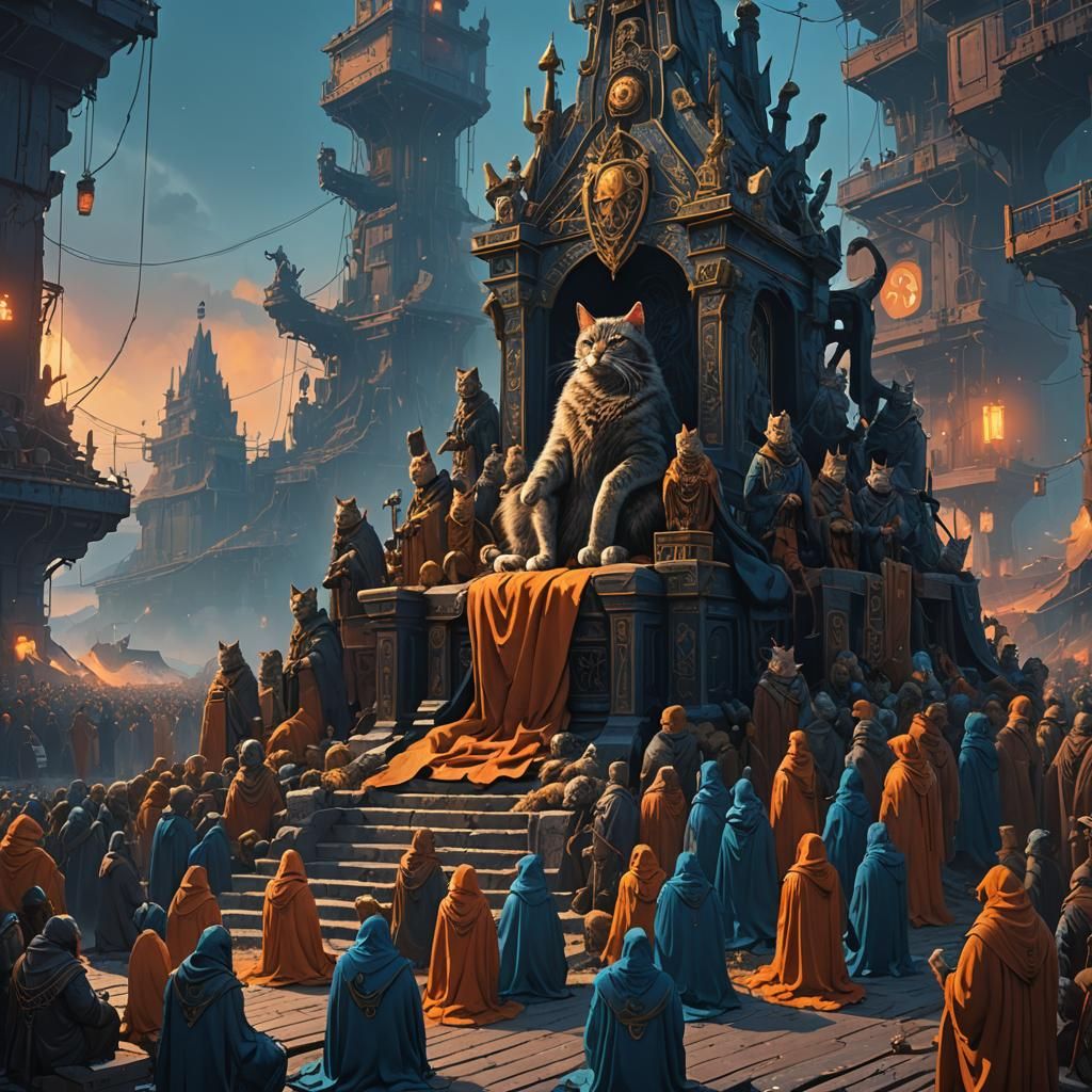 Regal Cat on Throne in Fantasy Concept Art