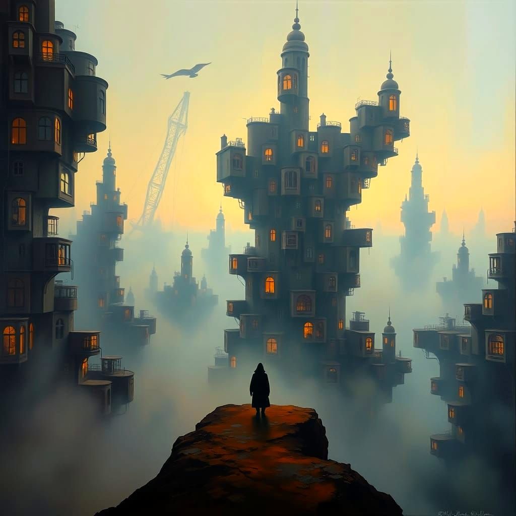 Surreal Thousand Windows in Melting Oil Painting