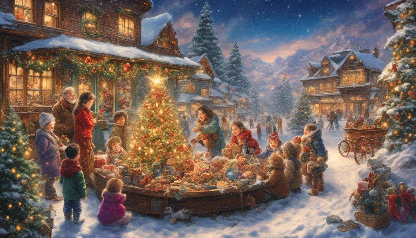 Toddlers Gaze at a Christmas Winter Wonderland