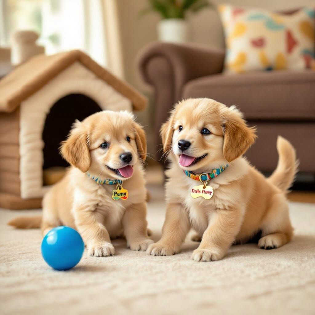 Adorable Golden Retriever Puppies in Beatrix Potter Style