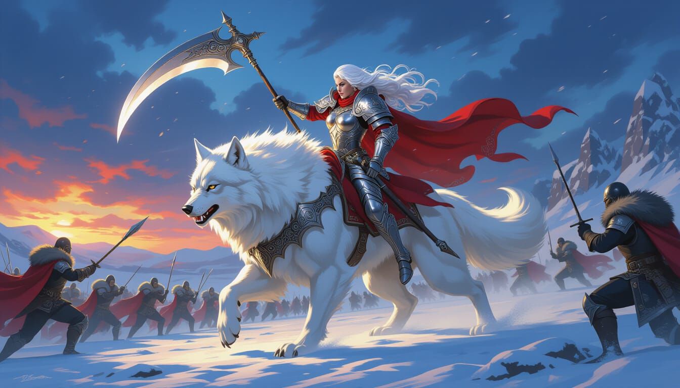 Princess Warrior Battles Enemies on Wolf Companion