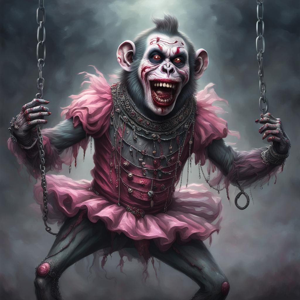 Zombie Monkey Clown Ballet: Hyperdetailed Macabre Portrait