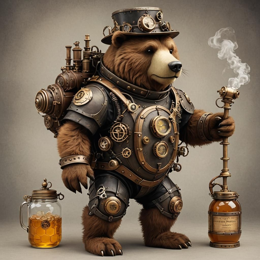 Steampunk Bear in Honey Jar Fantasy