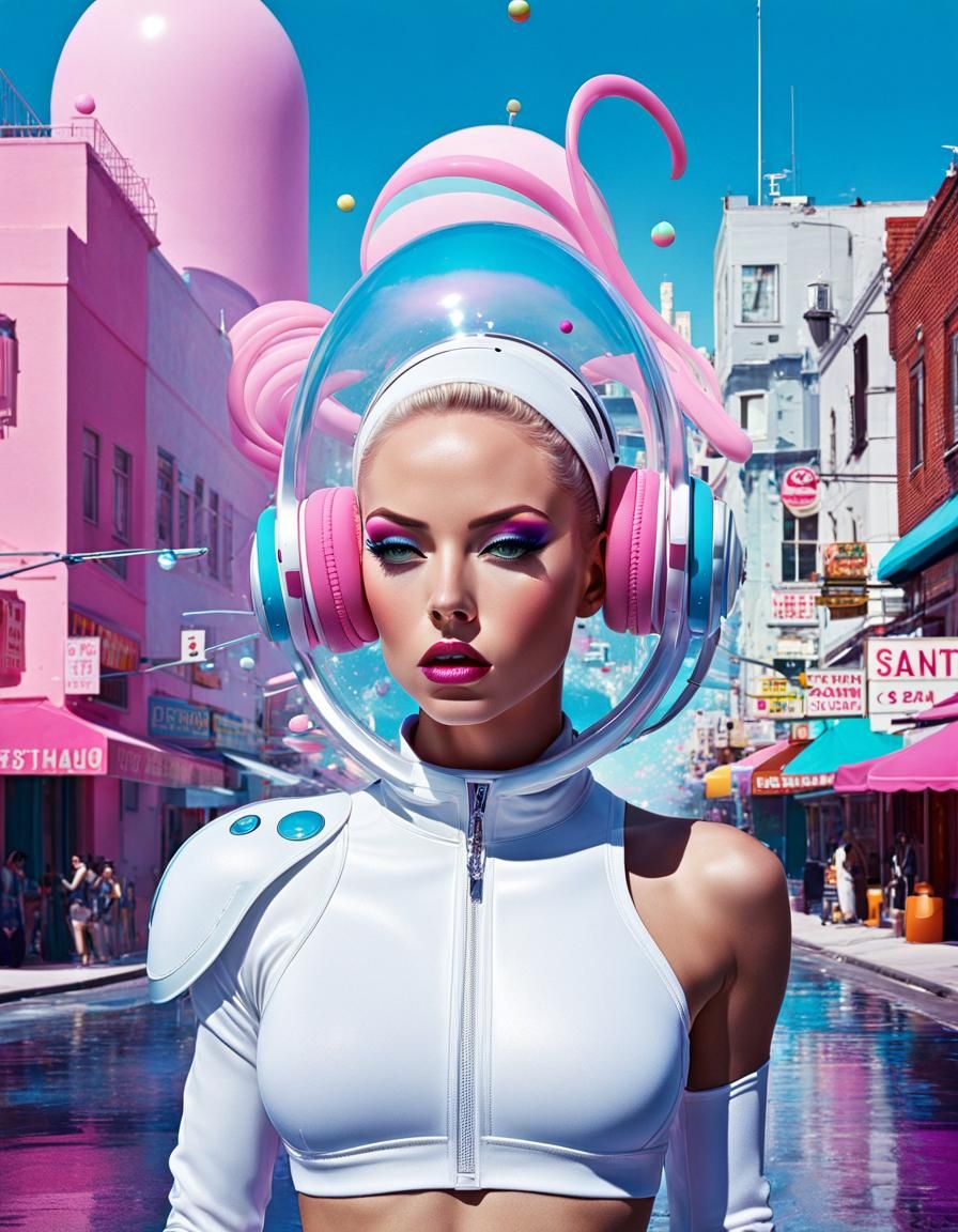 Sporty Spice Street Scene in Surreal Style