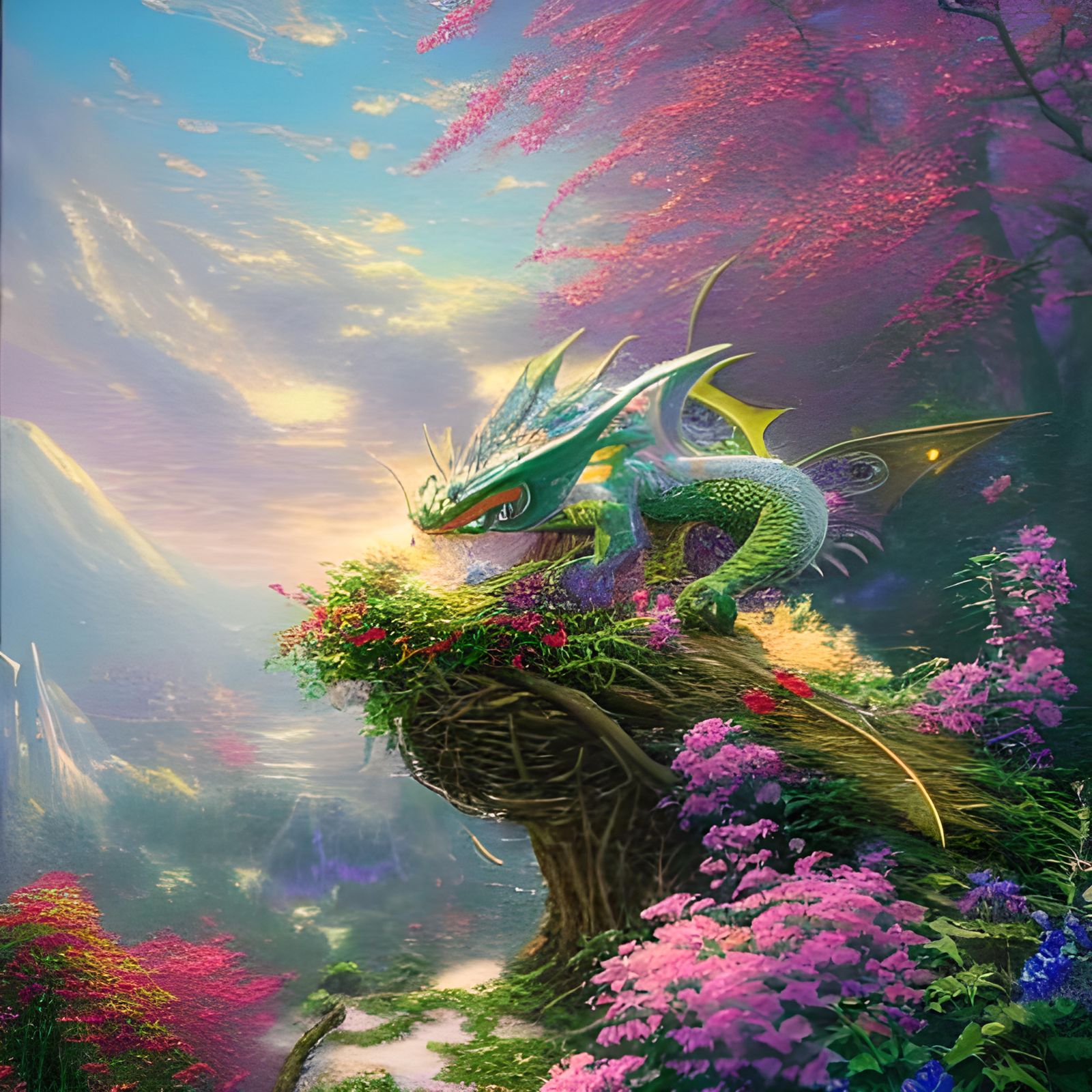 Dragon's Loving Gaze in Ethereal Fantasy Setting