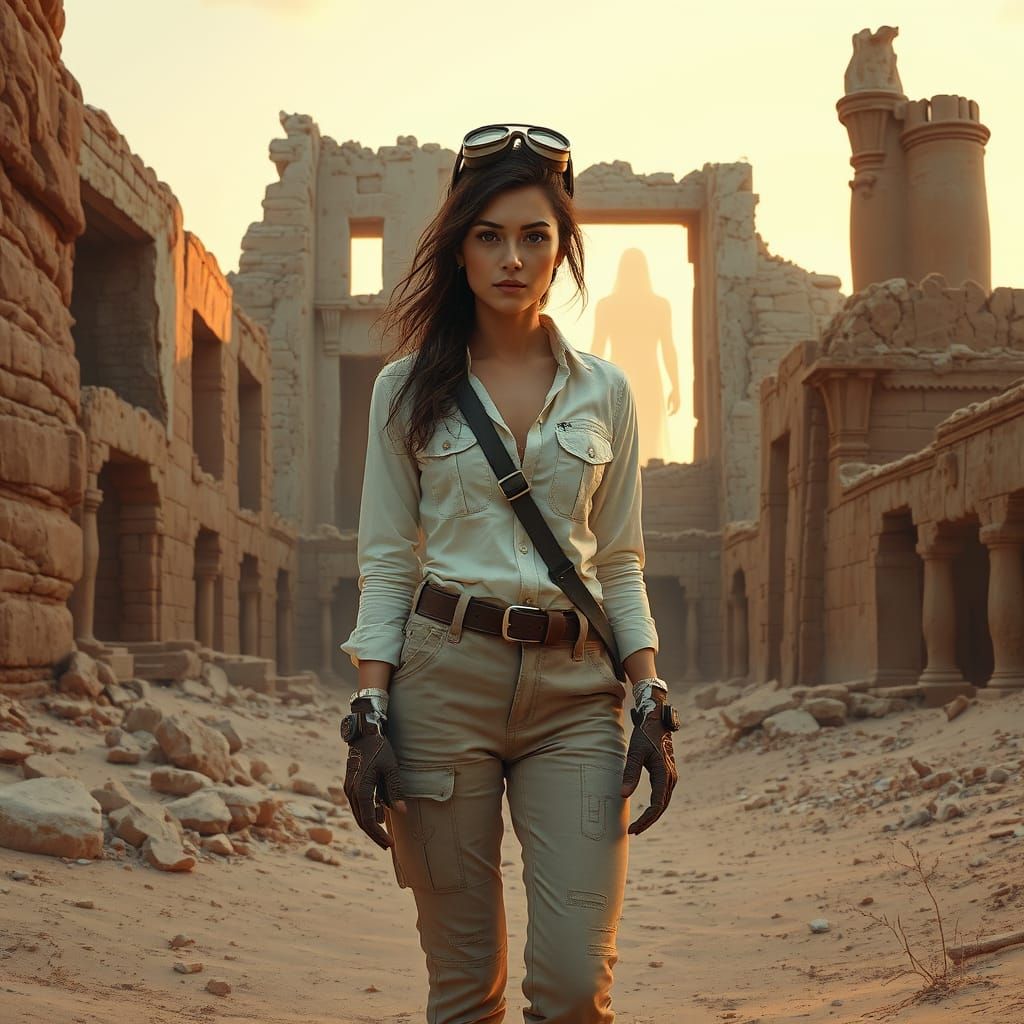 Desert Ruins Watched by an Ethereal Specter