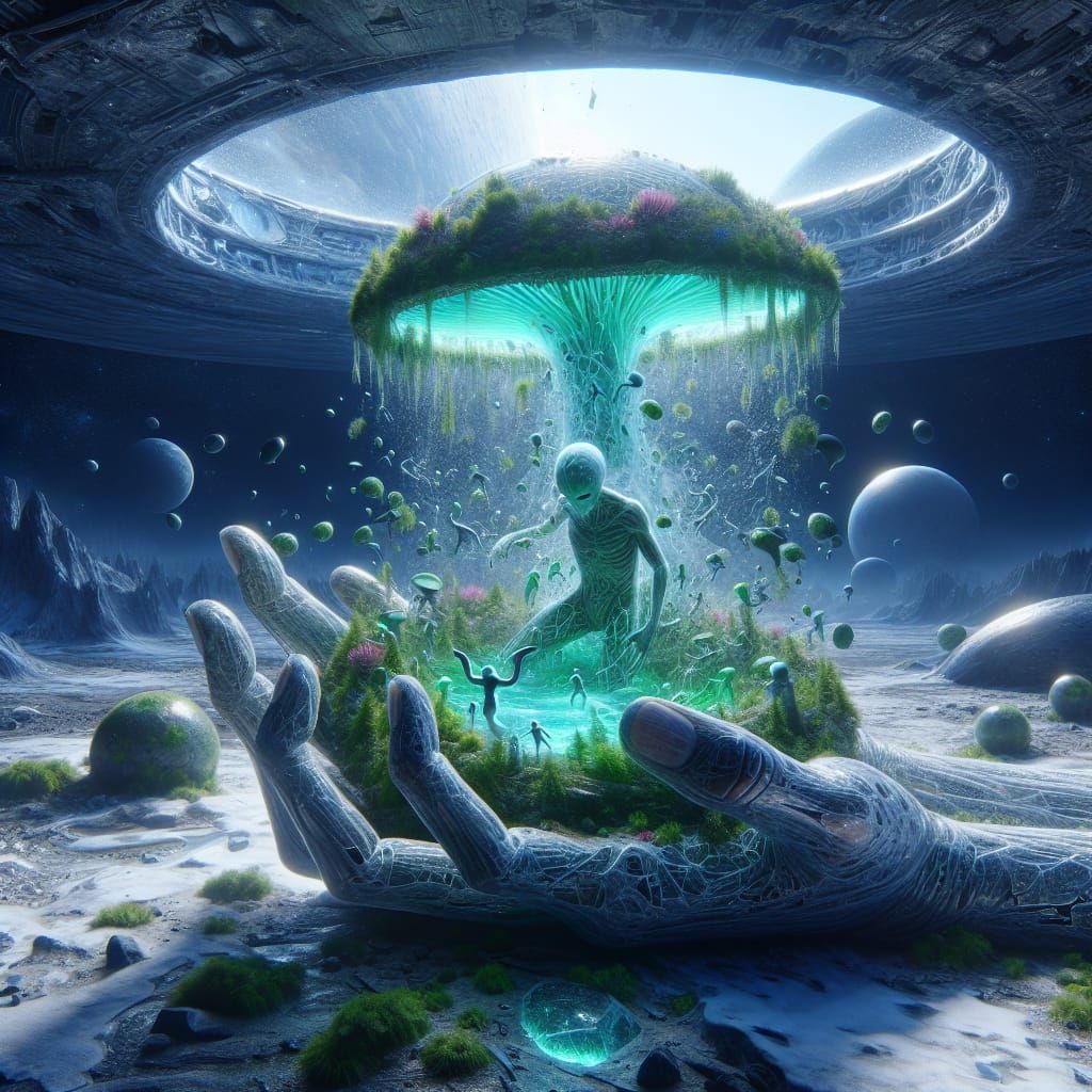 Fractured Glass Alien on Frozen World: Digital Rendering