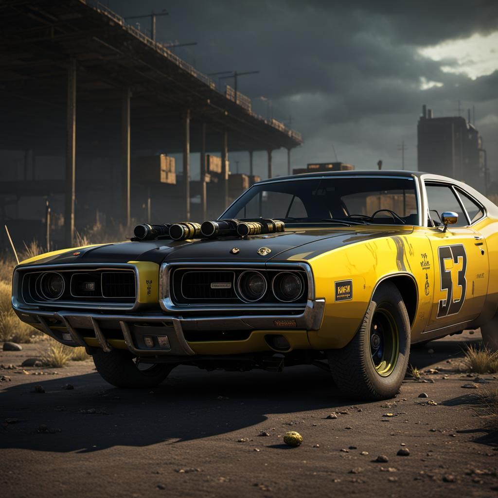 Yellow 1973 Dodge Charger in Zombie Apocalypse