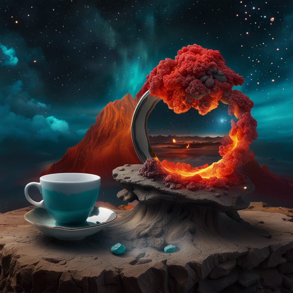 Surreal Nebula Teacup in Dreamy CGI Style