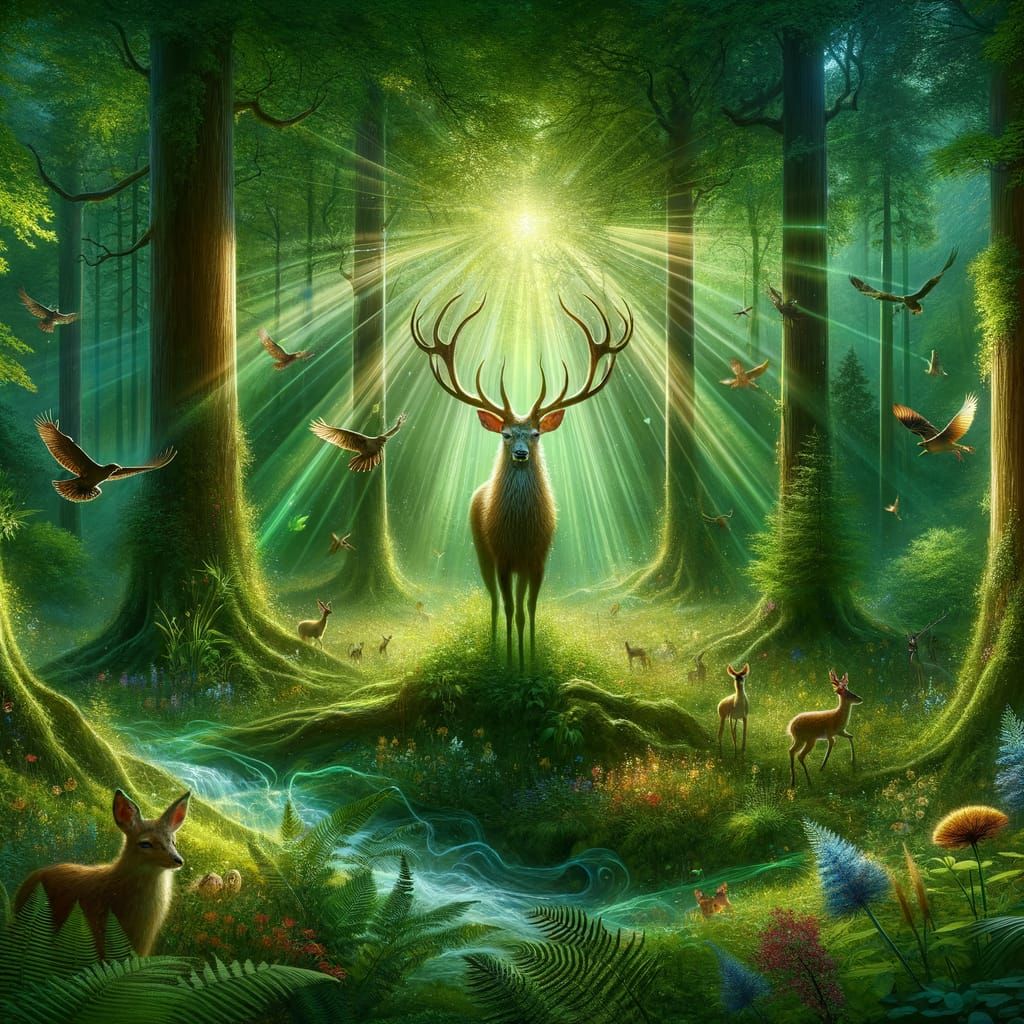 Mystical Deer Guardian in Enchanted Forest