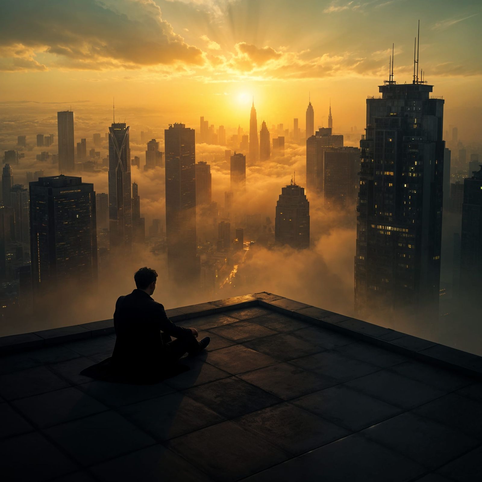 Ethereal Rooftop Scene Captured in Cinematic Film Style