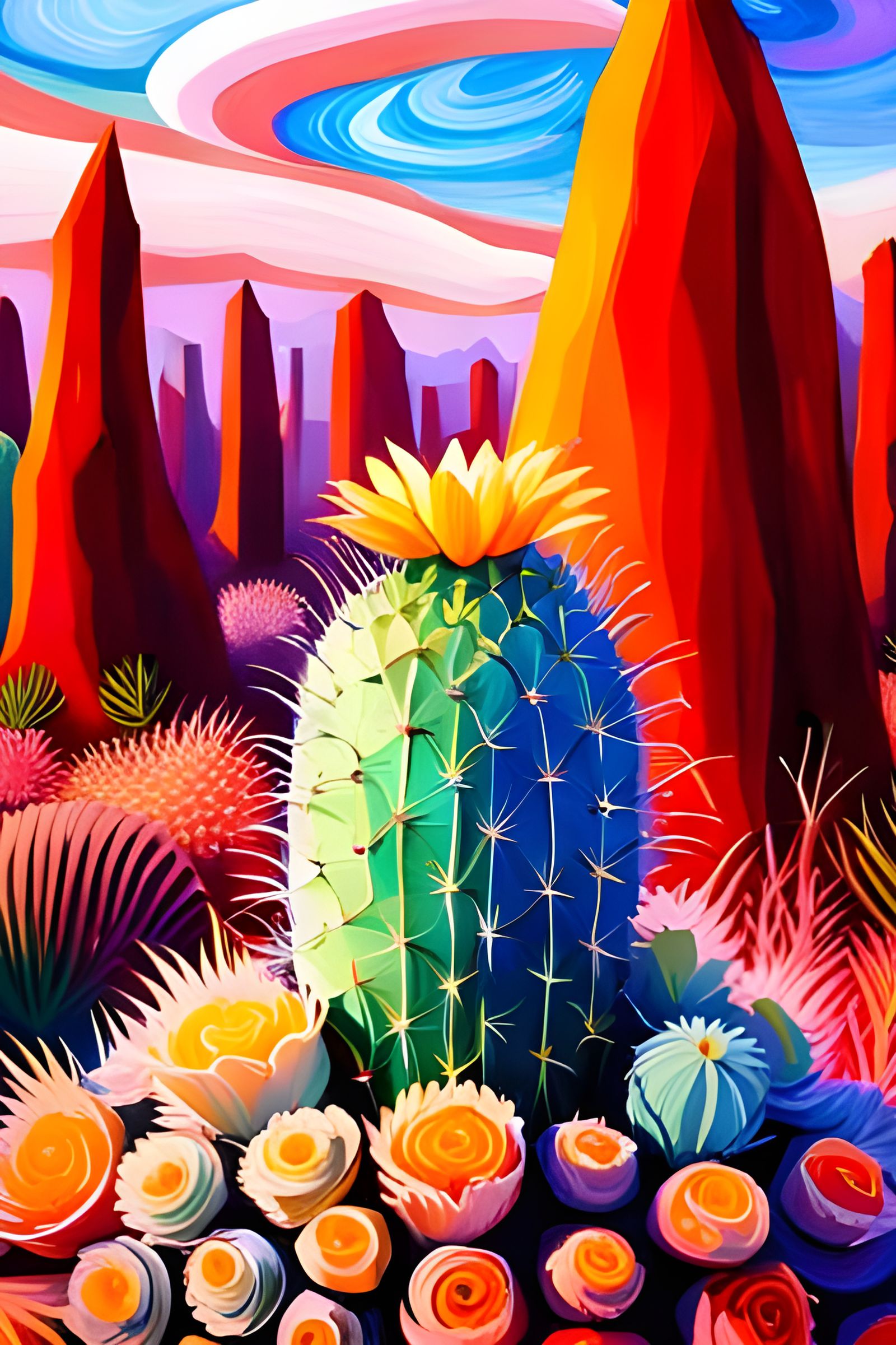 Otherworldly Cactus Flower in Impressionist Style