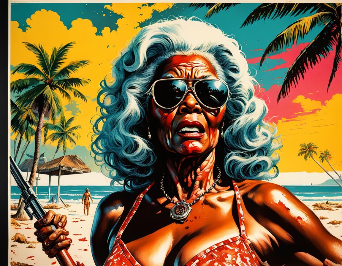 1970s Movie Poster: Bikini Grandma Beach Justice IV