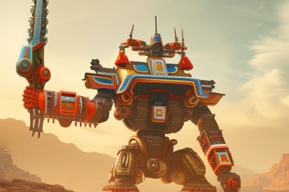 Aztec Mecha Robot Near Sun Temple