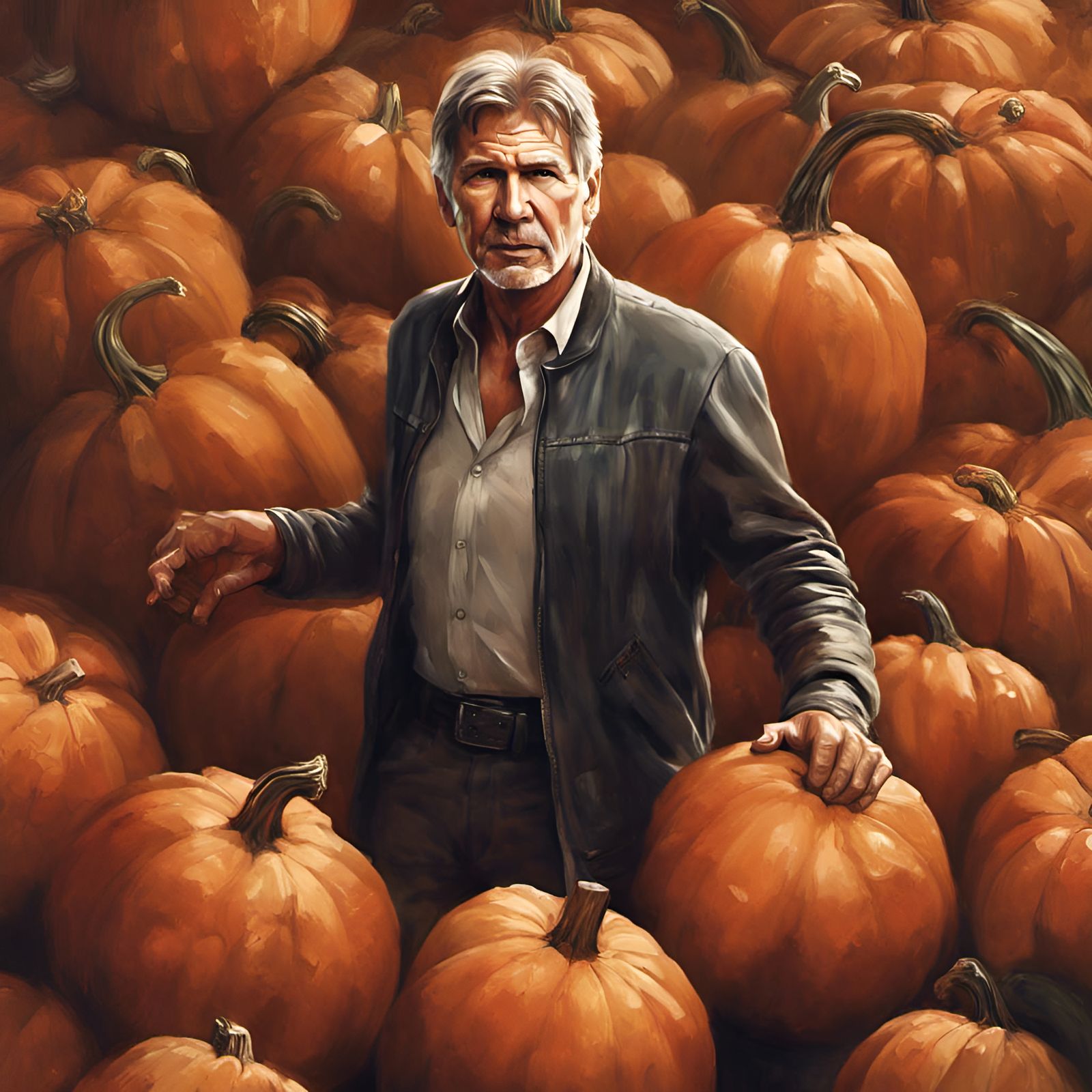 Man with Pumpkin Portrait in Comic Book Style