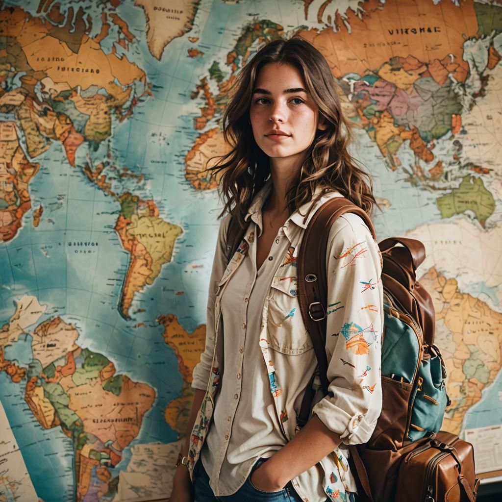 Woman with Backpack Ready to Travel the World