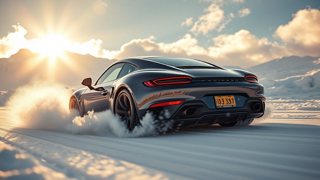 Sports Car Drifting on Snowy Mountain Pass