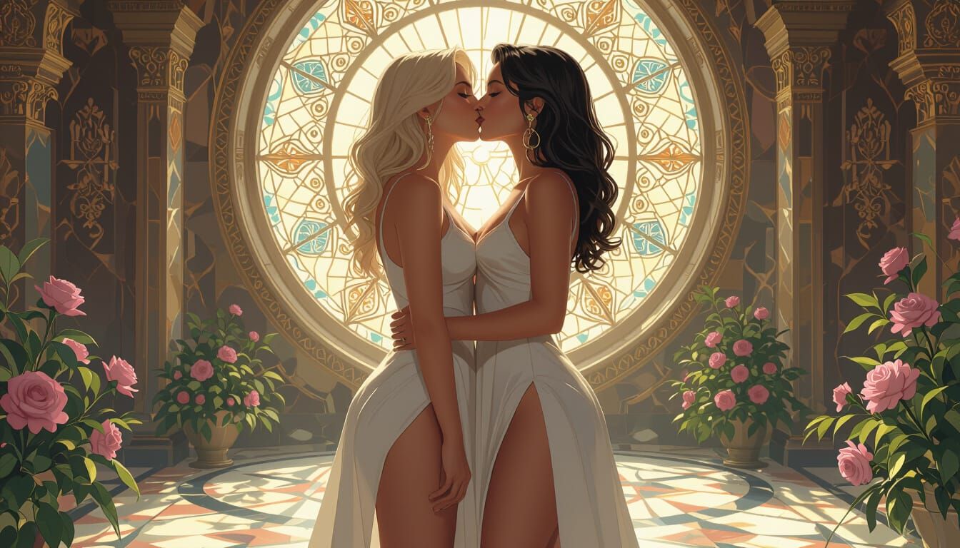 Two Women Kissing in High Heels, Dynamic Lighting