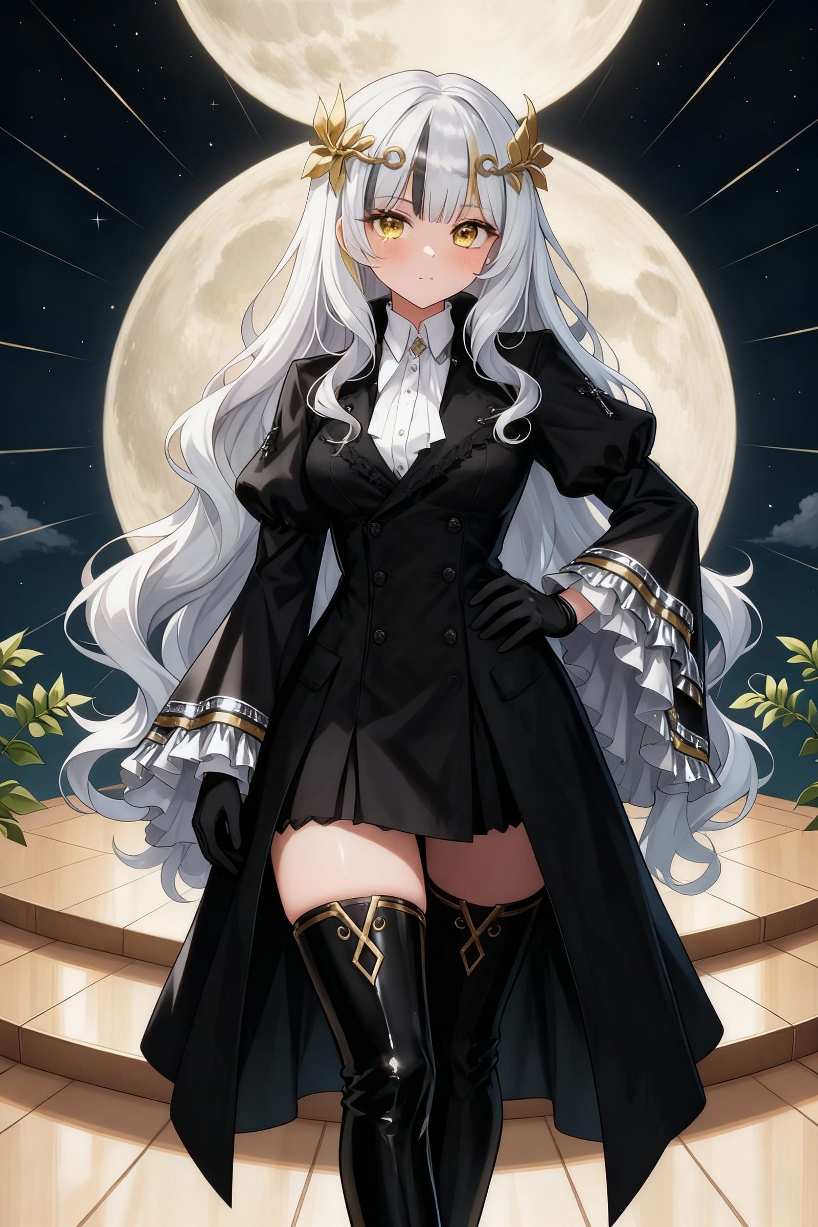 White Haired Woman with Gold Circlet and Gothic Coat