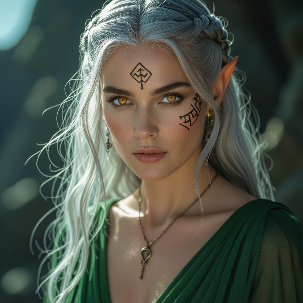 Silver-Haired Woman with Piercing Eyes, Cinematic Style