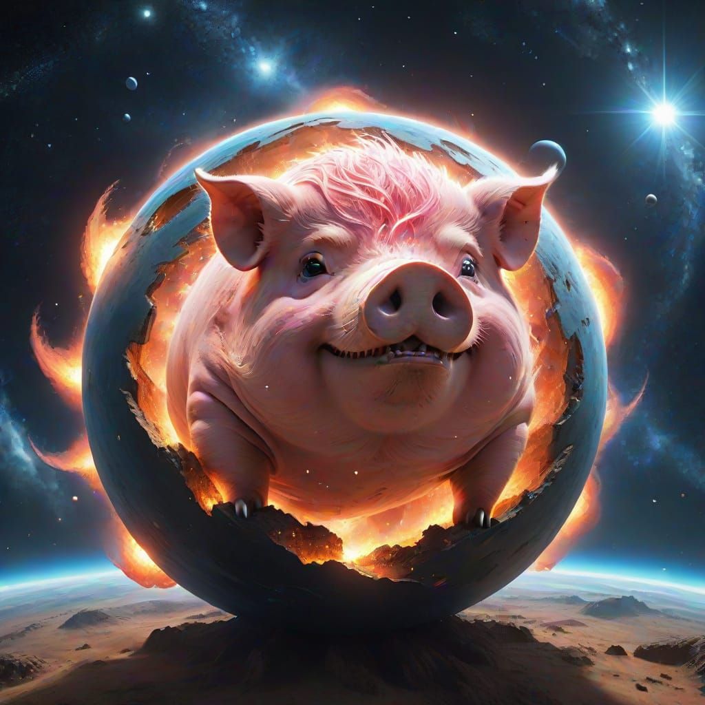 Cosmic Piggy in Soft Sci-Fi Cinematic Art