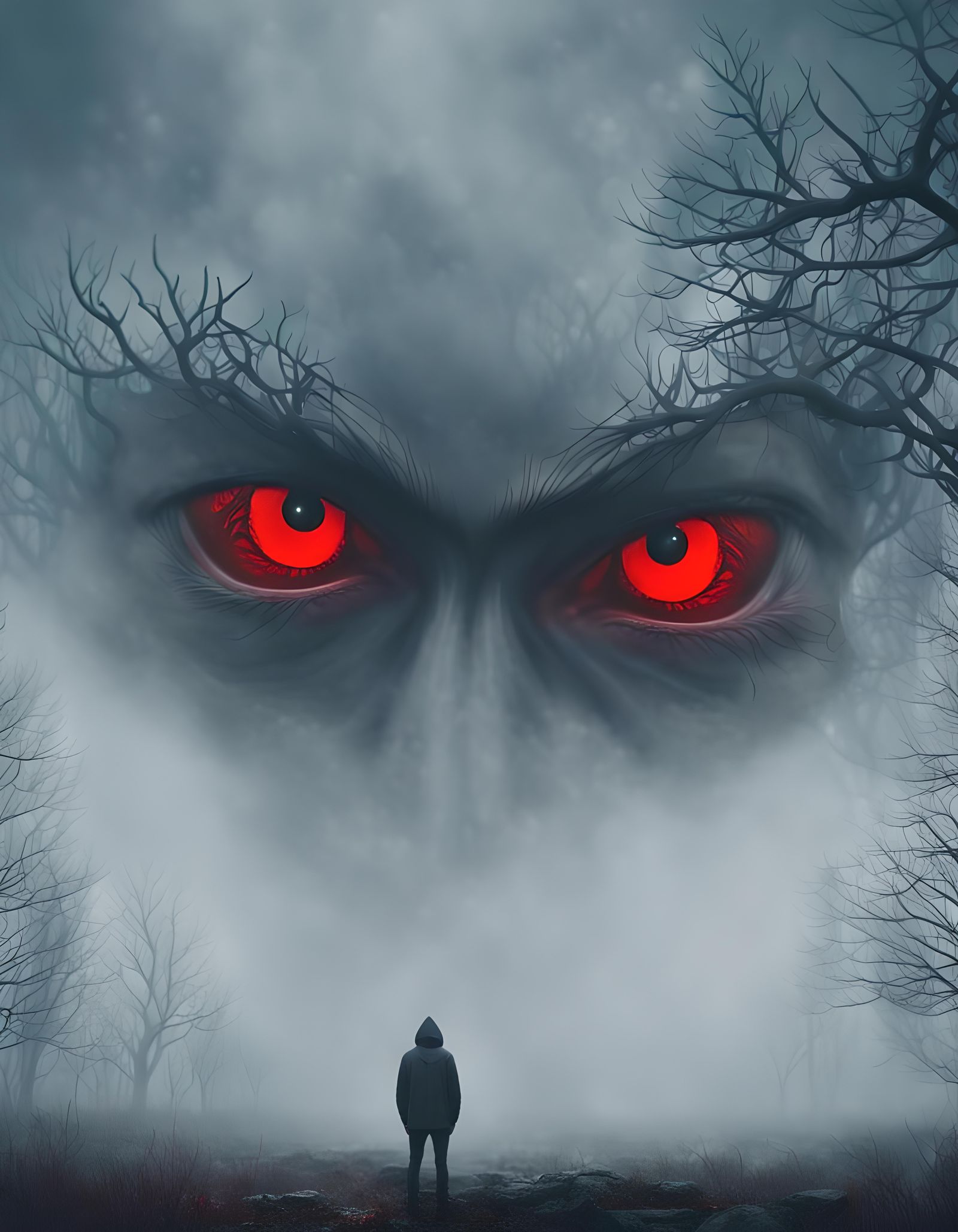 Red Eyes in Fog: Dramatic Digital Matte Painting