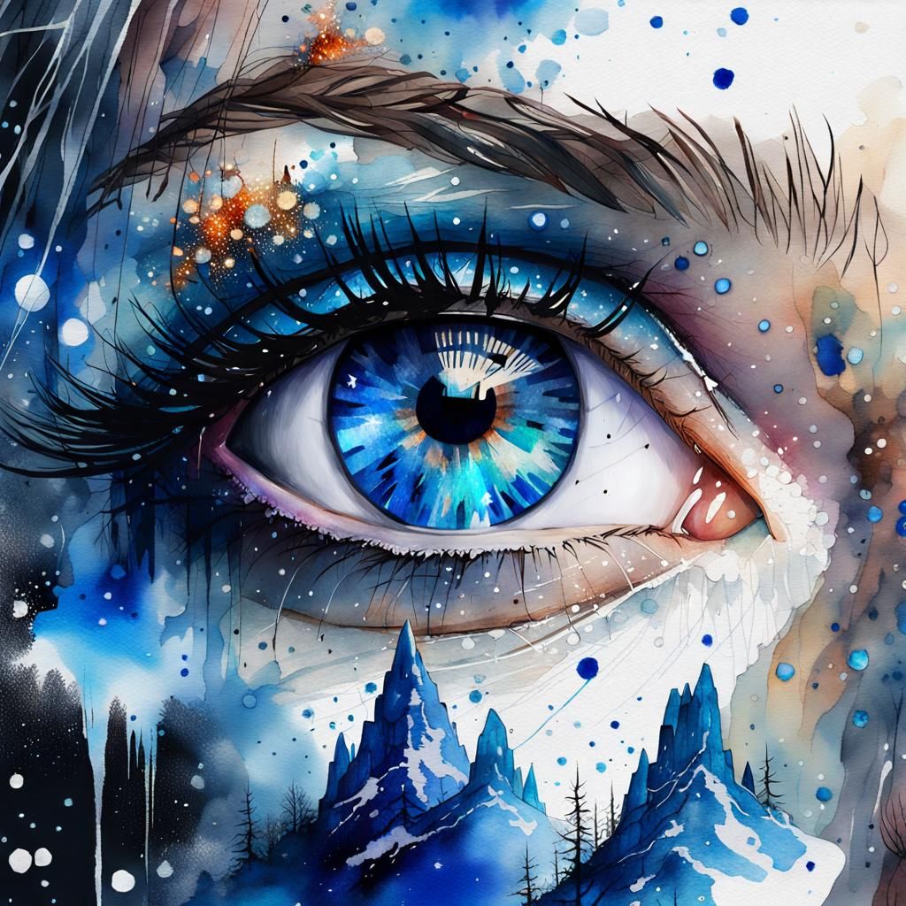 Ice Goddess Eye in Digital Watercolor Style