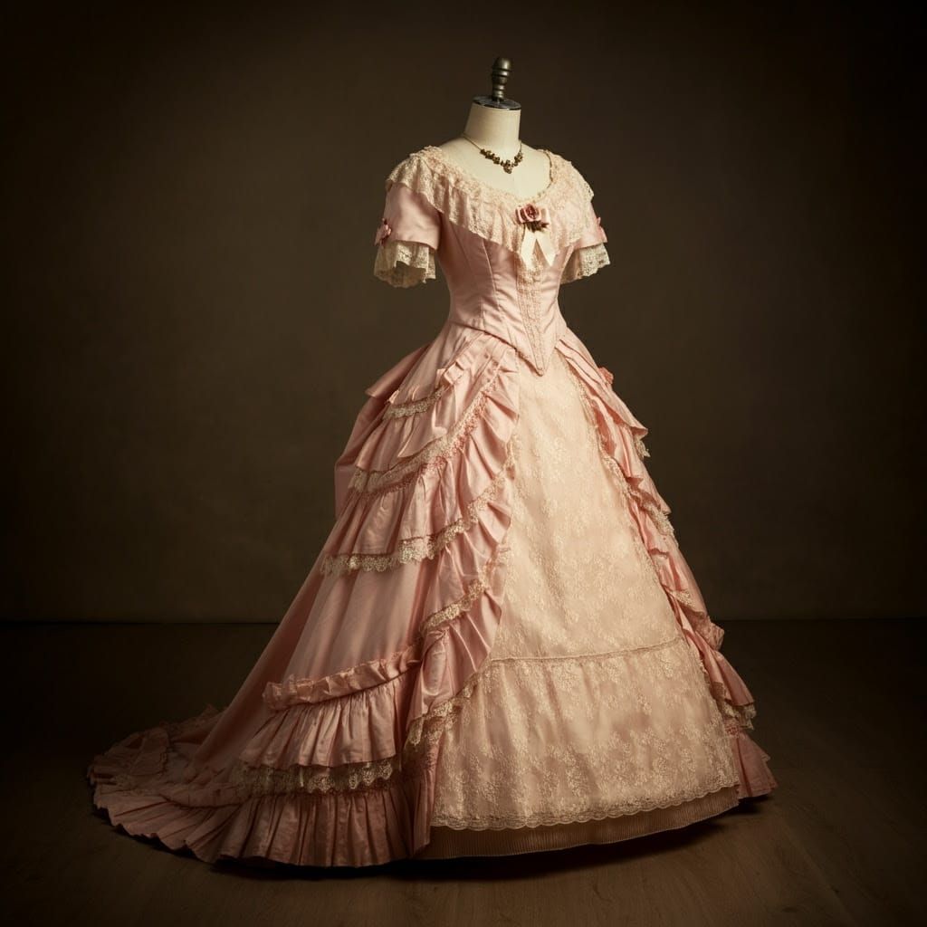Elegant Victorian Ball Gown in Rose Pompadour Pink