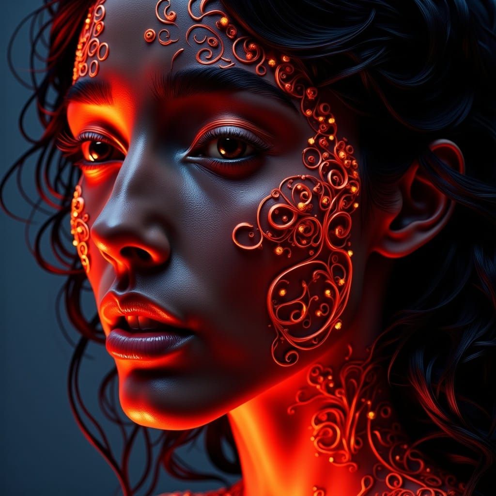 Radiant Woman with Glowing Skin and Neon Aura
